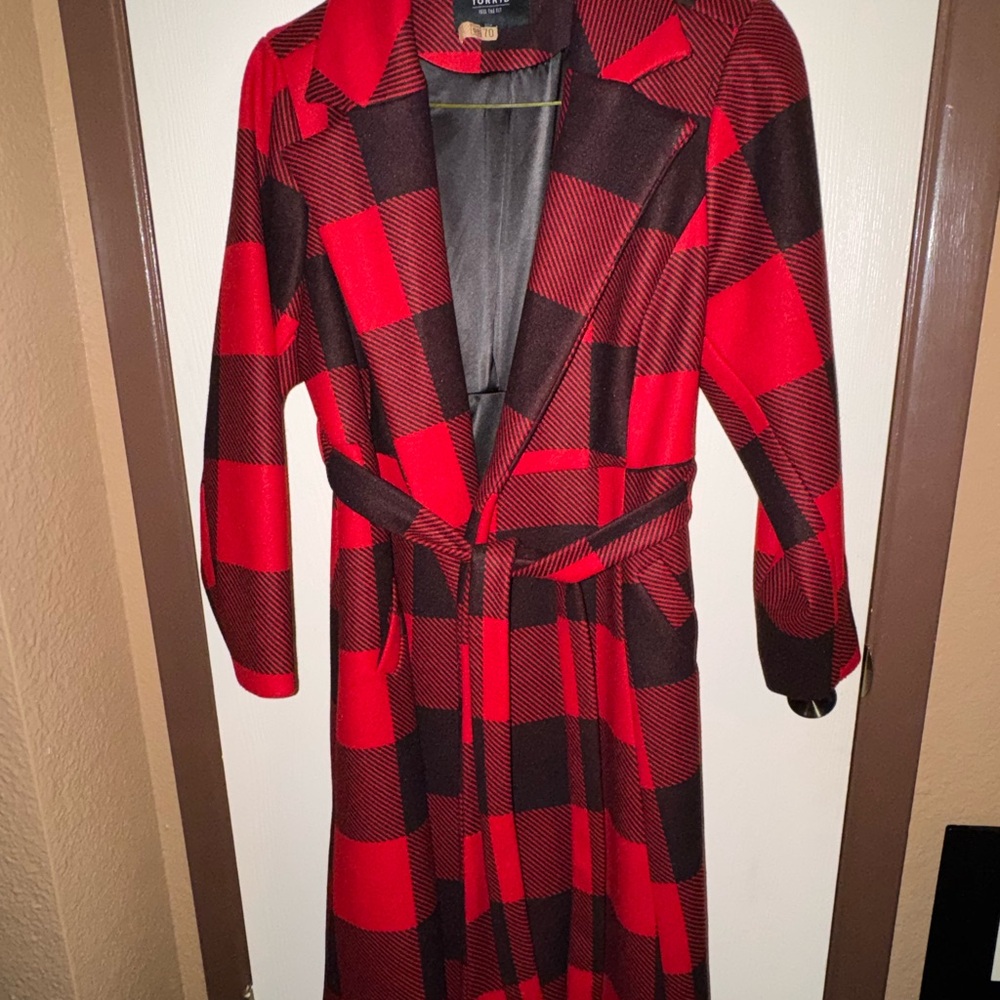Plaid Red and Black Women's Coat